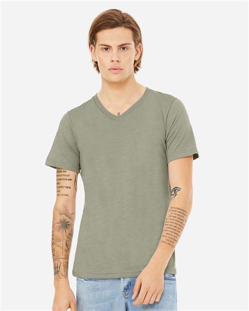 Unisex Heather CVC V-Neck Tee - M
