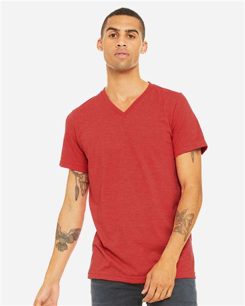 Unisex Heather CVC V-Neck Tee - M